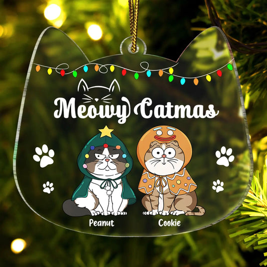 Meowy Catmas Funny Cartoon Cats - Christmas Gift For Cat Lovers - Personalized Custom Shaped Acrylic Ornament Ornament The Next Custom Gift