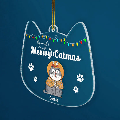 Meowy Catmas Funny Cartoon Cats - Christmas Gift For Cat Lovers - Personalized Custom Shaped Acrylic Ornament Ornament The Next Custom Gift