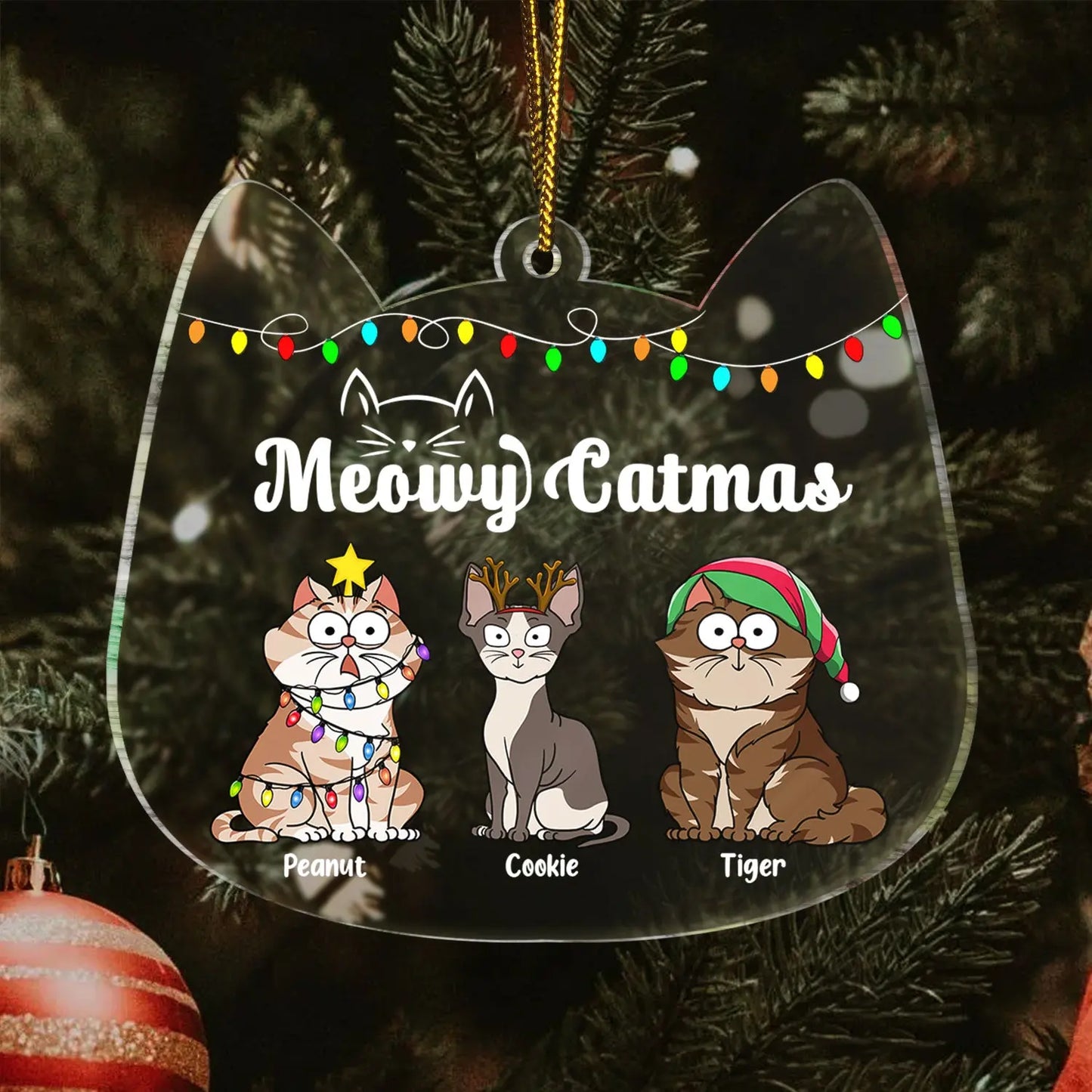 Meowy Catmas Funny Cartoon Cats - Christmas Gift For Cat Lovers - Personalized Custom Shaped Acrylic Ornament Ornament The Next Custom Gift