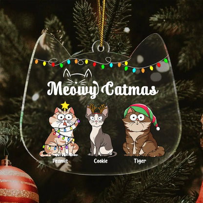 Meowy Catmas Funny Cartoon Cats - Christmas Gift For Cat Lovers - Personalized Custom Shaped Acrylic Ornament Ornament The Next Custom Gift