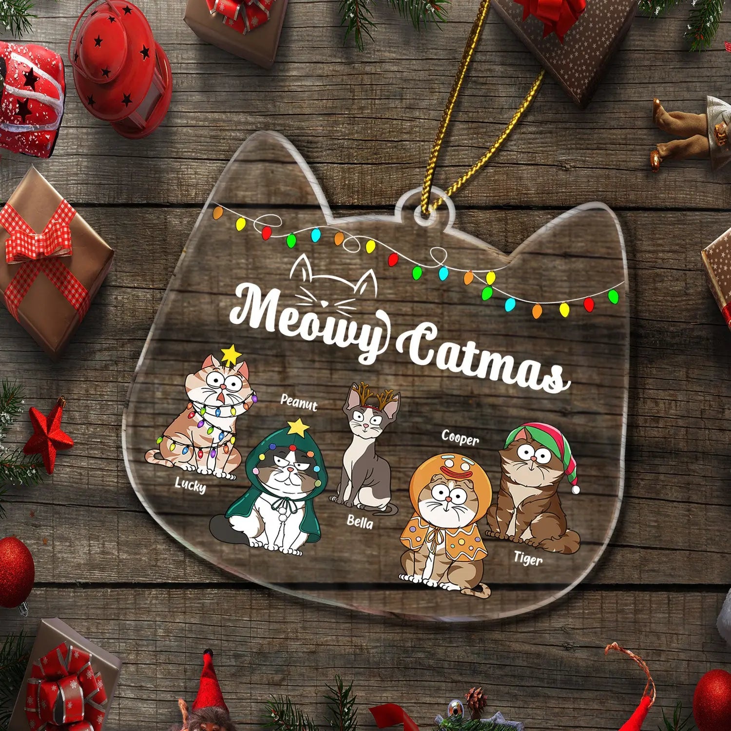 Meowy Catmas Funny Cartoon Cats - Christmas Gift For Cat Lovers - Personalized Custom Shaped Acrylic Ornament Ornament The Next Custom Gift