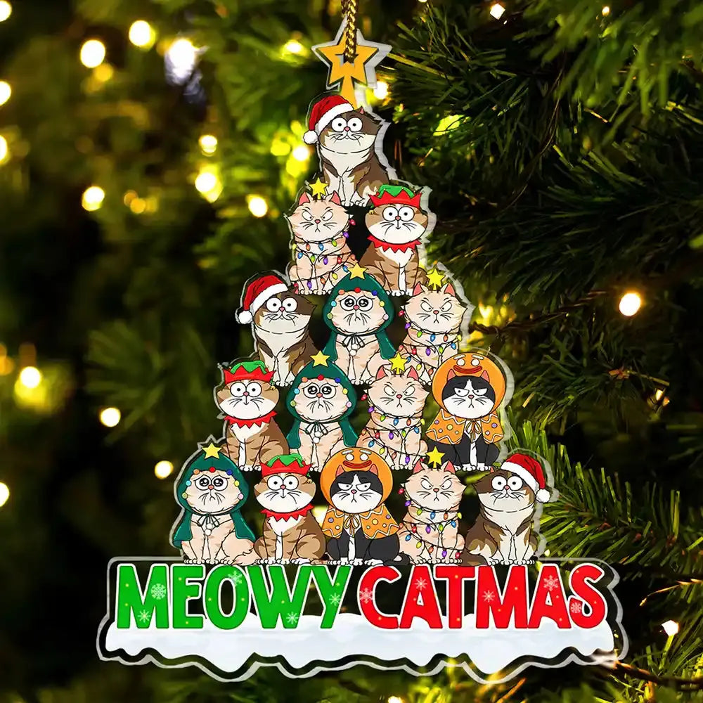 Meowy Catmas Funny Cartoon Cats - Personalized Cutout Acrylic Ornament ornament The Next Custom Gift