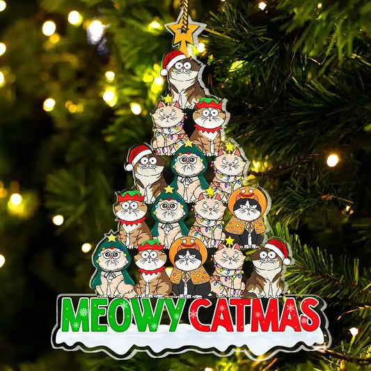 Meowy Catmas Funny Cartoon Cats - Personalized Cutout Acrylic Ornament ornament The Next Custom Gift