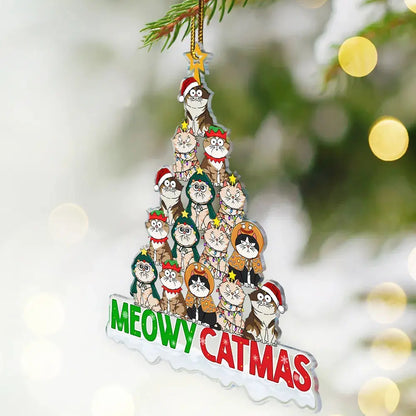 Meowy Catmas Funny Cartoon Cats - Personalized Cutout Acrylic Ornament ornament The Next Custom Gift