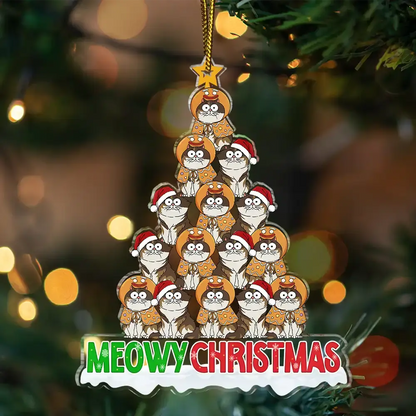 Meowy Catmas Funny Cartoon Cats - Personalized Cutout Acrylic Ornament ornament The Next Custom Gift