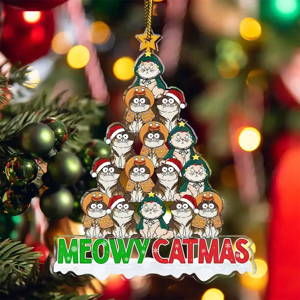 Meowy Catmas Funny Cartoon Cats - Personalized Cutout Acrylic Ornament ornament The Next Custom Gift