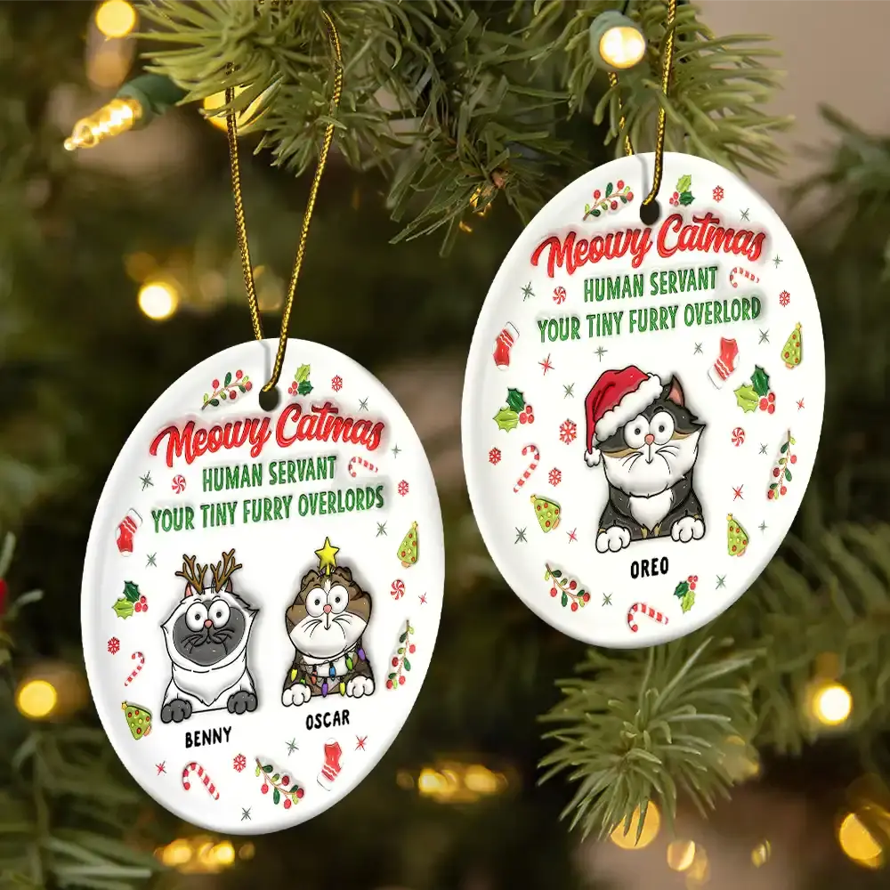 Meowy Catmas Human Servant - 3D Inflated Effect Printed Ornament, Personalized Circle Acrylic Ornament Ornament The Next Custom Gift