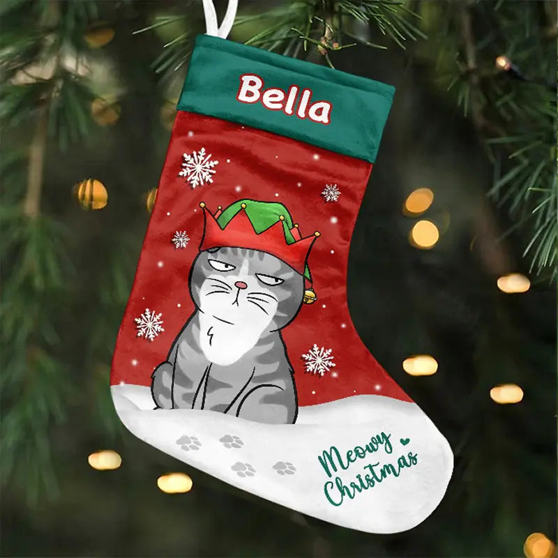 Meowy Christmas - Cat Personalized Custom Christmas Stocking - Christmas Gift For Pet Owners, Pet Lovers Christmas Stocking The Next Custom Gift