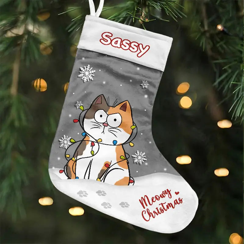 Meowy Christmas - Cat Personalized Custom Christmas Stocking - Christmas Gift For Pet Owners, Pet Lovers Christmas Stocking The Next Custom Gift