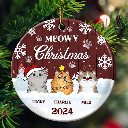 Meowy Christmas - Christmas Gift For Cat Lovers - Personalized Custom Circle Ceramic Ornament ornament The Next Custom Gift