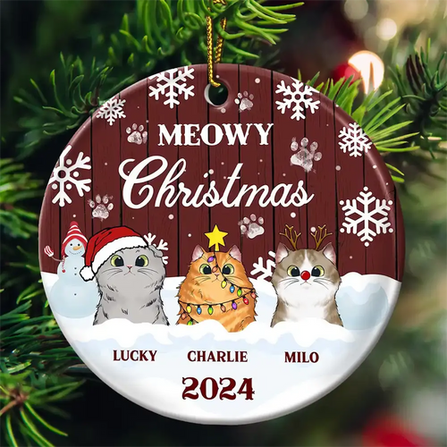 Meowy Christmas - Christmas Gift For Cat Lovers - Personalized Custom Circle Ceramic Ornament ornament The Next Custom Gift