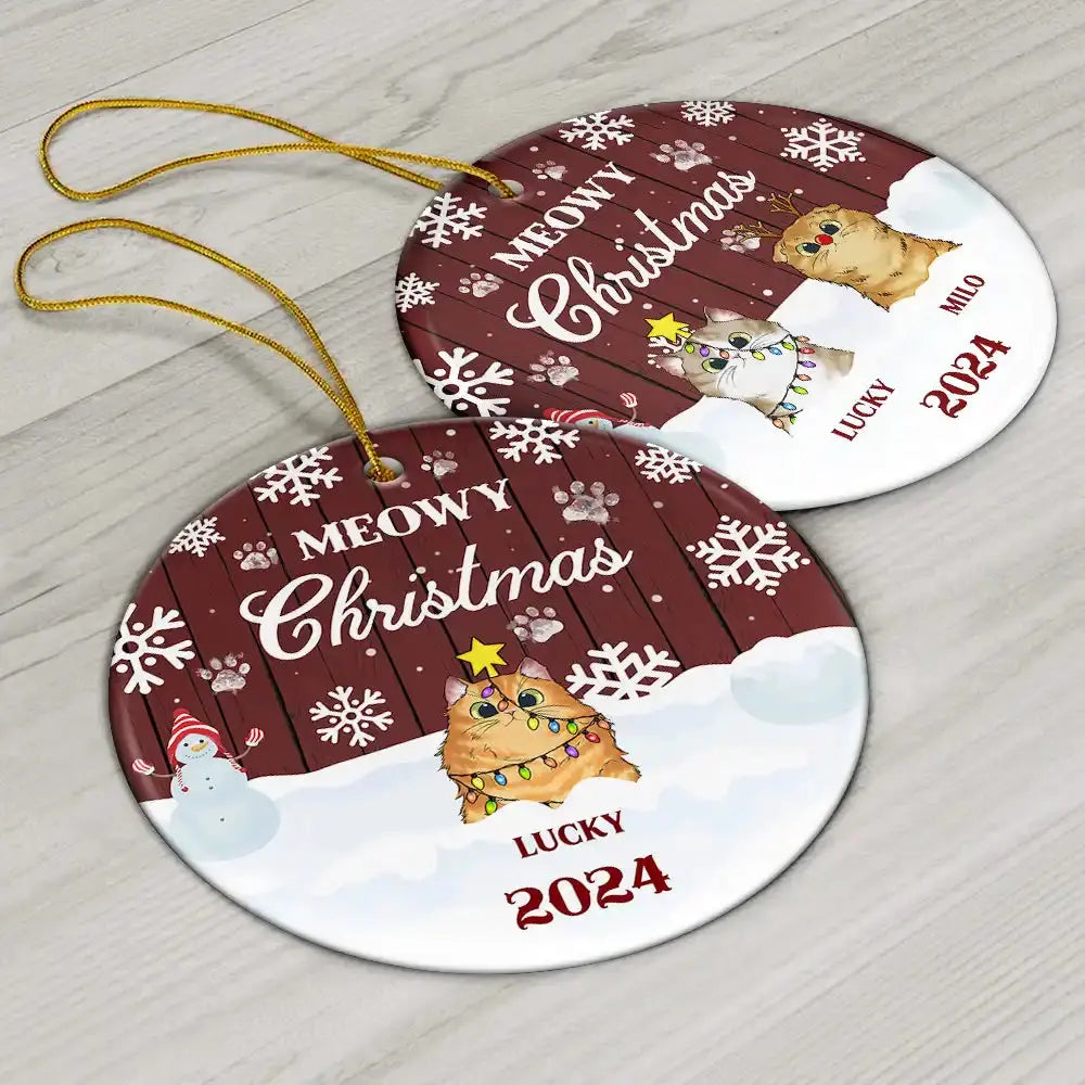 Meowy Christmas - Christmas Gift For Cat Lovers - Personalized Custom Circle Ceramic Ornament ornament The Next Custom Gift