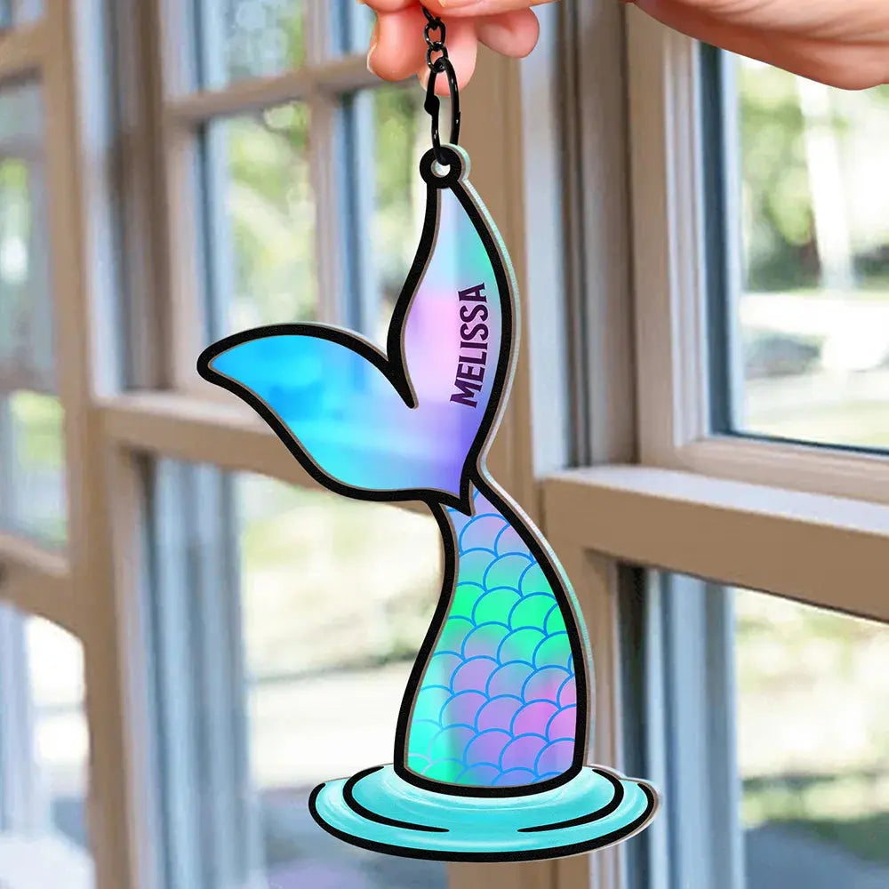 Mermaid Salty Lil' Beach - Personalized Window Hanging Suncatcher Ornament - Personalized Window Hanging Suncatcher Ornament Hanging Suncatcher Ornament The Next Custom Gift