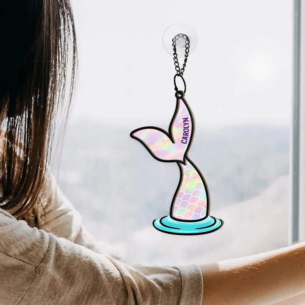 Mermaid Salty Lil' Beach - Personalized Window Hanging Suncatcher Ornament - Personalized Window Hanging Suncatcher Ornament Hanging Suncatcher Ornament The Next Custom Gift