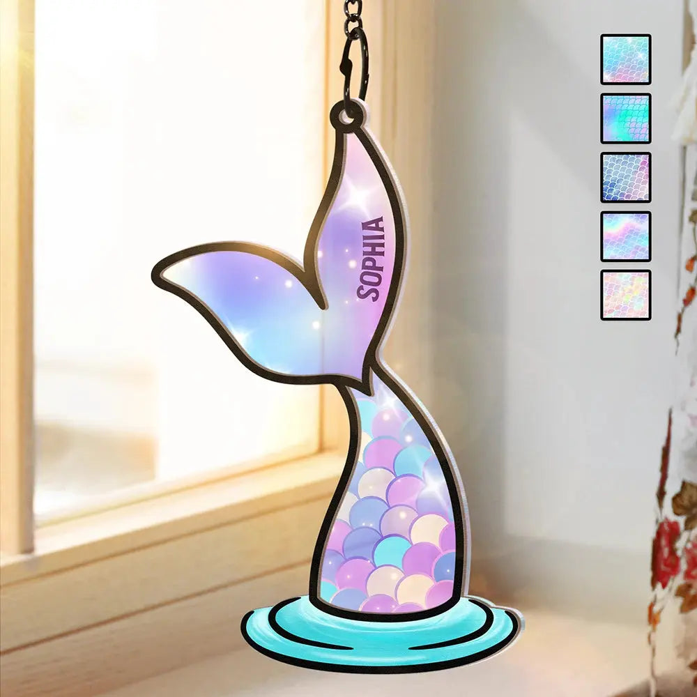 Mermaid Salty Lil' Beach - Personalized Window Hanging Suncatcher Ornament - Personalized Window Hanging Suncatcher Ornament Hanging Suncatcher Ornament The Next Custom Gift