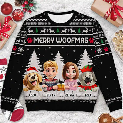 Merry Woofmas Couple Dog Mom Dad - Personalized Unisex Ugly Sweater