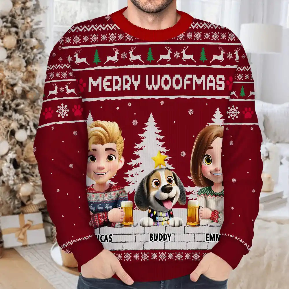 Merry Woofmas Couple Dog Mom Dad - Personalized Unisex Ugly Sweater