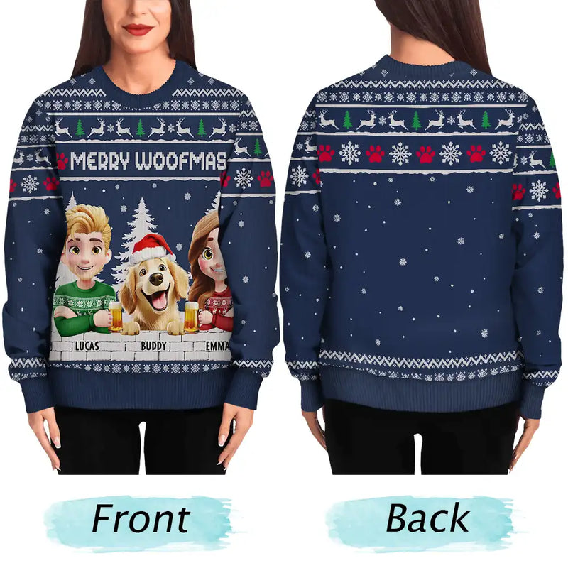 Merry Woofmas Couple Dog Mom Dad - Personalized Unisex Ugly Sweater