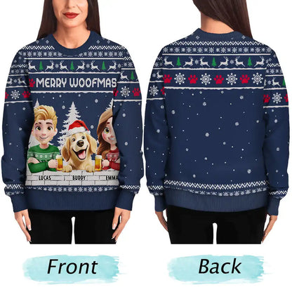 Merry Woofmas Couple Dog Mom Dad - Personalized Unisex Ugly Sweater