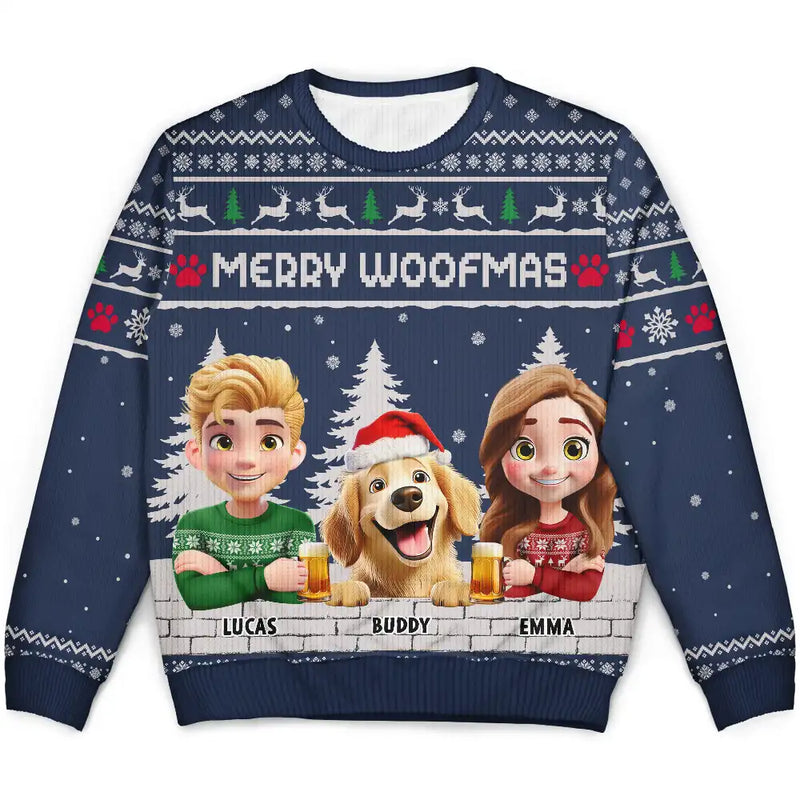 Merry Woofmas Couple Dog Mom Dad - Personalized Unisex Ugly Sweater