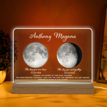 Memorial Keepsake Lost Loved One Moon Phase Art Sympathy Gift Personalized Acrylic Plaque With LED Night Light