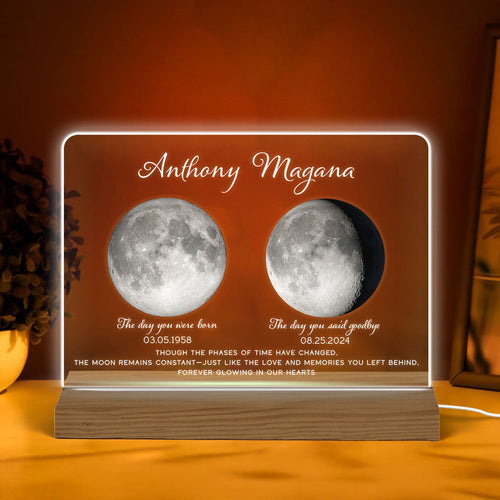 Memorial Keepsake Lost Loved One Moon Phase Art Sympathy Gift Personalized Acrylic Plaque With LED Night Light
