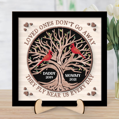 Memorial Cardinals Glitter Tree Personalized 2-layer Wooden Plaque