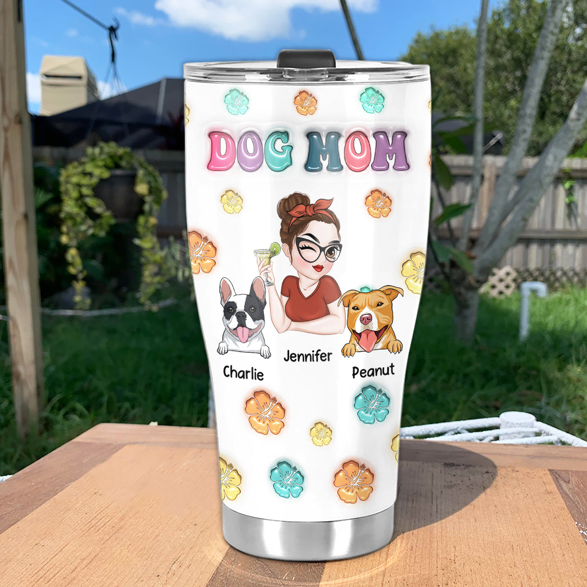 Dog Mom Summer - Personalized Custom 3D Inflated Effect Tumbler