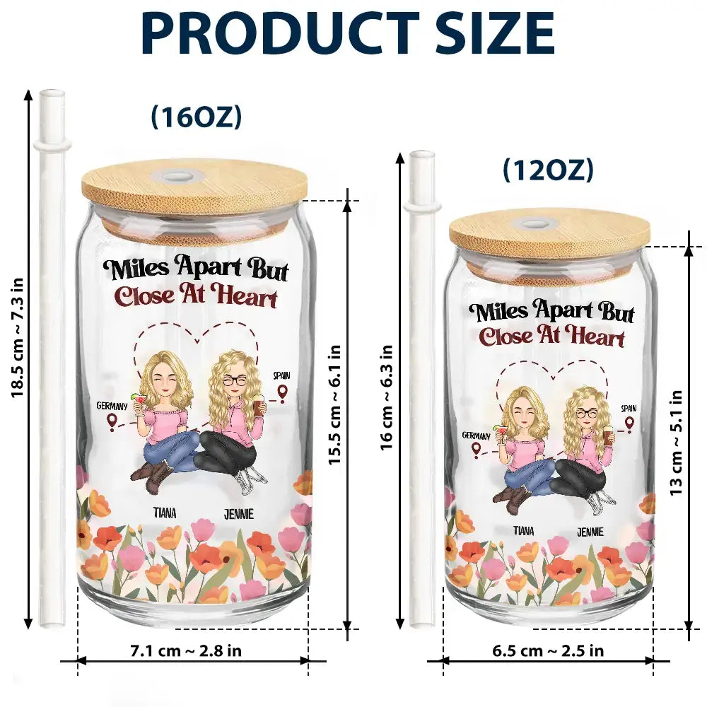 Miles Apart But Close At Heart - Personalized Clear Glass Can Glass Can The Next Custom Gift