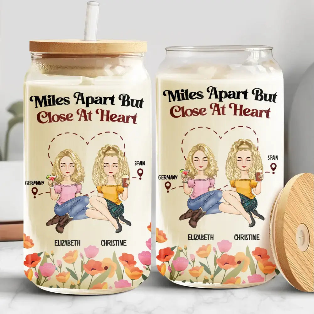 Miles Apart But Close At Heart - Personalized Clear Glass Can Glass Can The Next Custom Gift