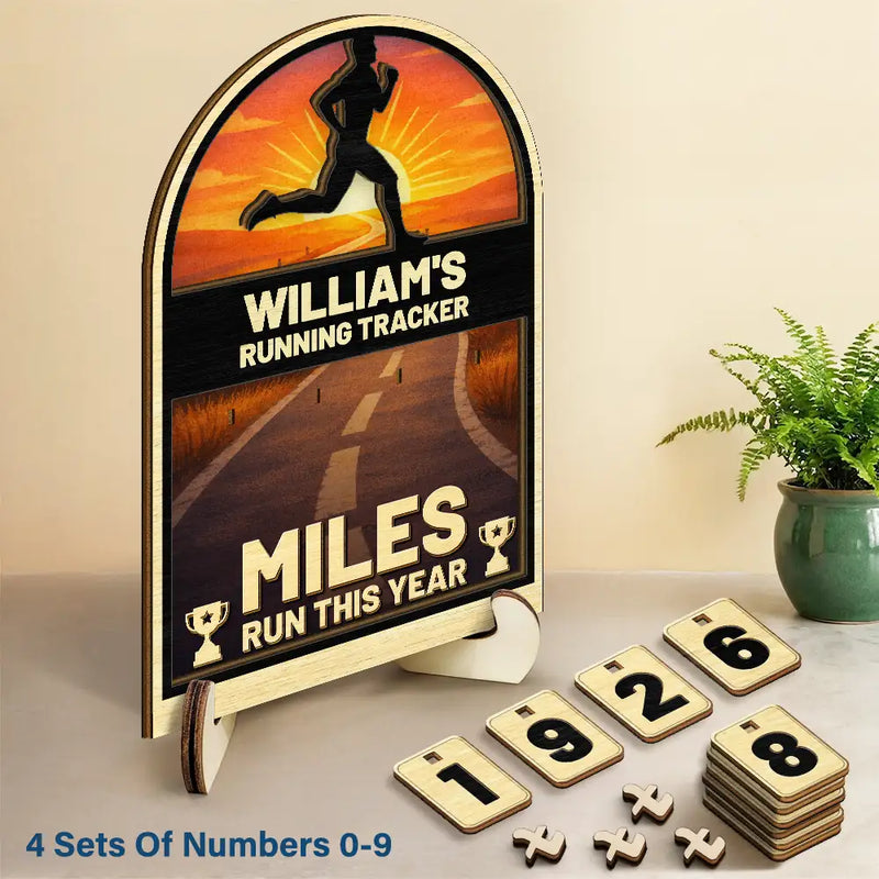 Miles Run This Year - Personalized 2-Layered Wooden Tracker Sign