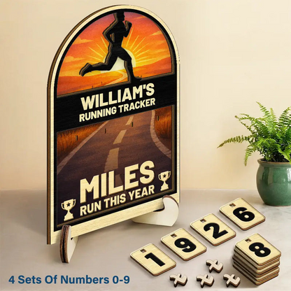 Miles Run This Year - Personalized 2-Layered Wooden Tracker Sign