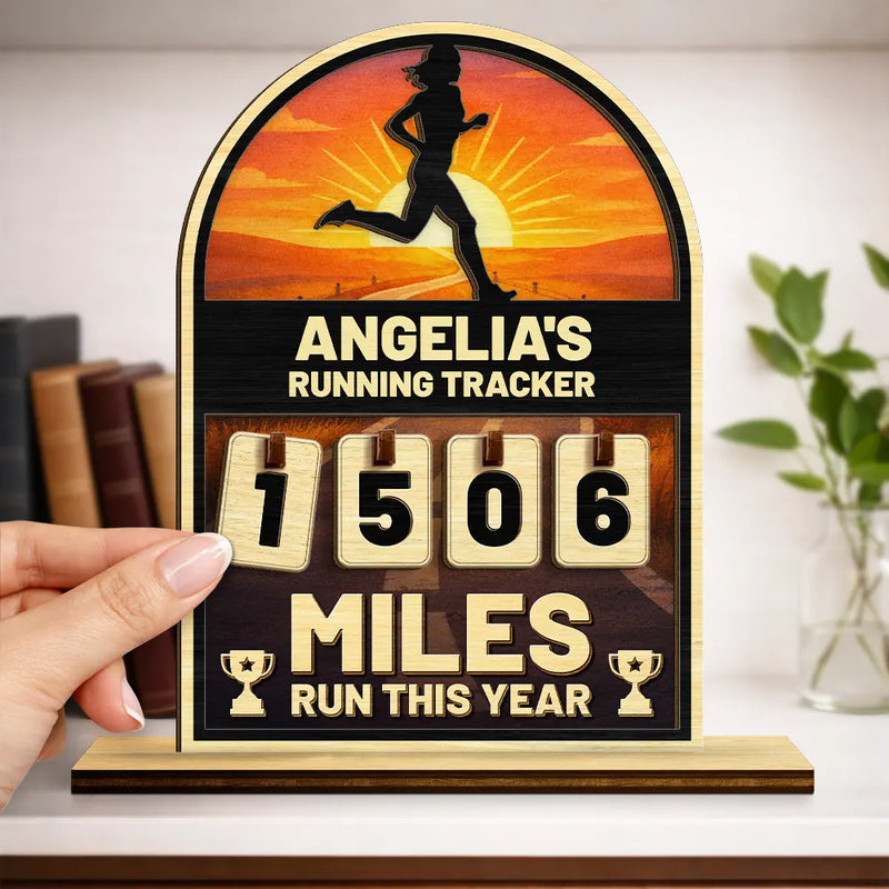Miles Run This Year - Personalized 2-Layered Wooden Tracker Sign