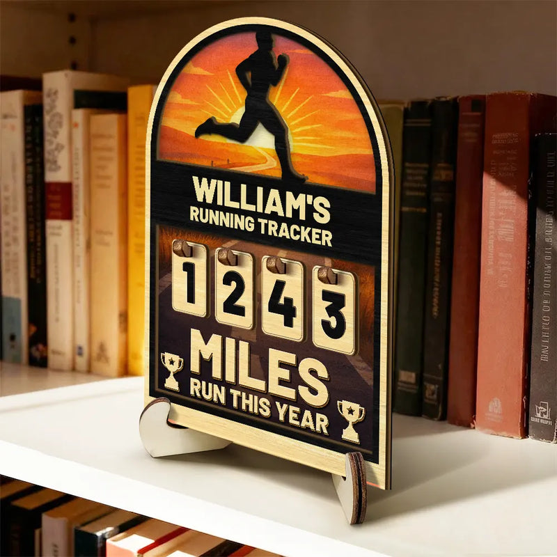 Miles Run This Year - Personalized 2-Layered Wooden Tracker Sign