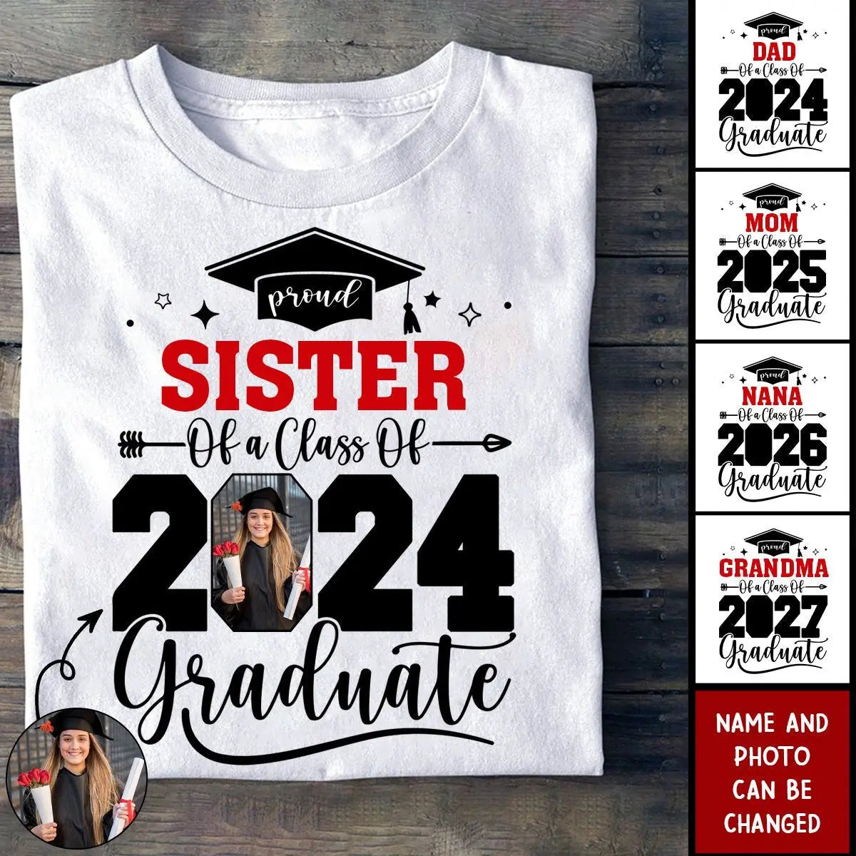 Custom Photo Senior Family Graduation - Personalized T-Shirt - Birthday, Loving, Funny Gift for Grandma/Nana/Mimi, Mom, Wife, Grandparent Shirts & Tops The Next Custom Gift