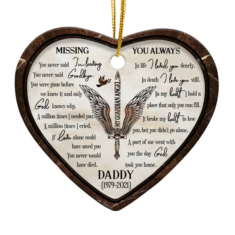 Missing You Always Angel Wings - Memorial Gift - Personalized Custom Heart Ceramic Ornament ornament The Next Custom Gift