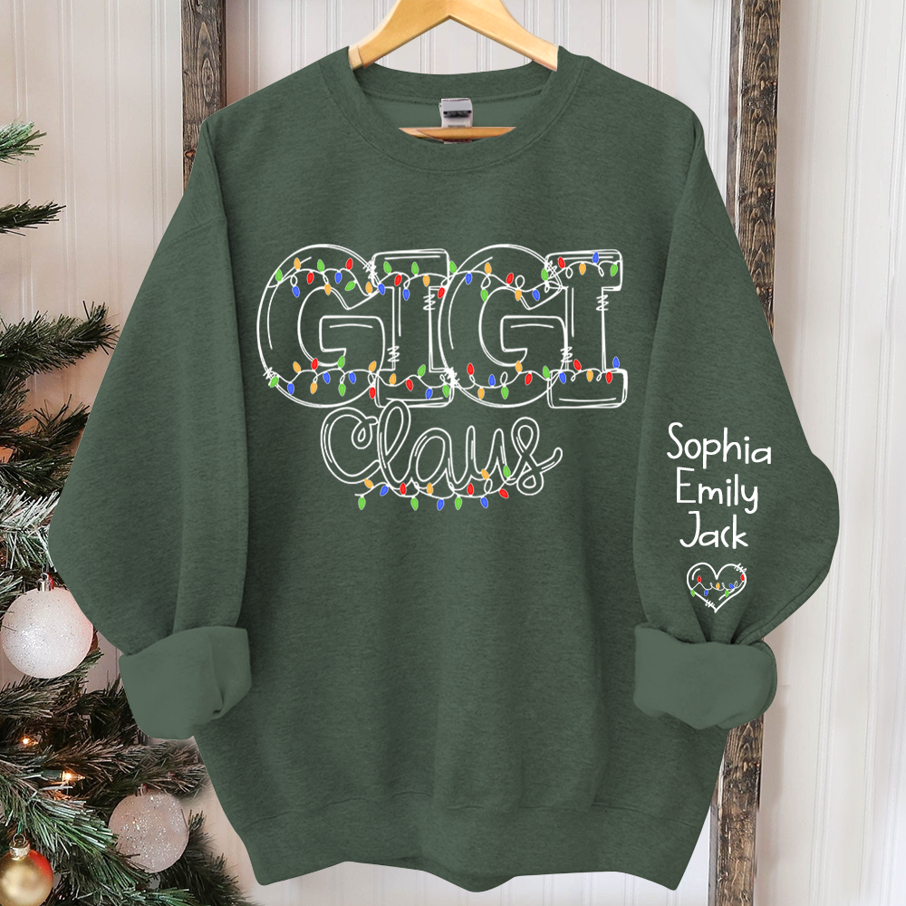 Custom Gigi Claus Light Christmas And Grandkids 2024 Sweatshirt