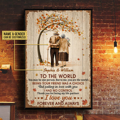 Family Pride Husband Wife Old Couple You Are The World Fall Leaves Custom Poster, Couple Gift, Anniversary Gift, Memorial Gift, Wall Art, Grandparents Day Gifts