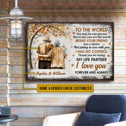 Pride Family Old Couple You Are The World Autumn Fall Leaves Custom Poster, Couple Gift, Anniversary Gift, Memorial Gift, Wall Art, Grandparents Day Gifts