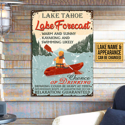 Kayaking Lake Forecast Custom Classic Metal Signs