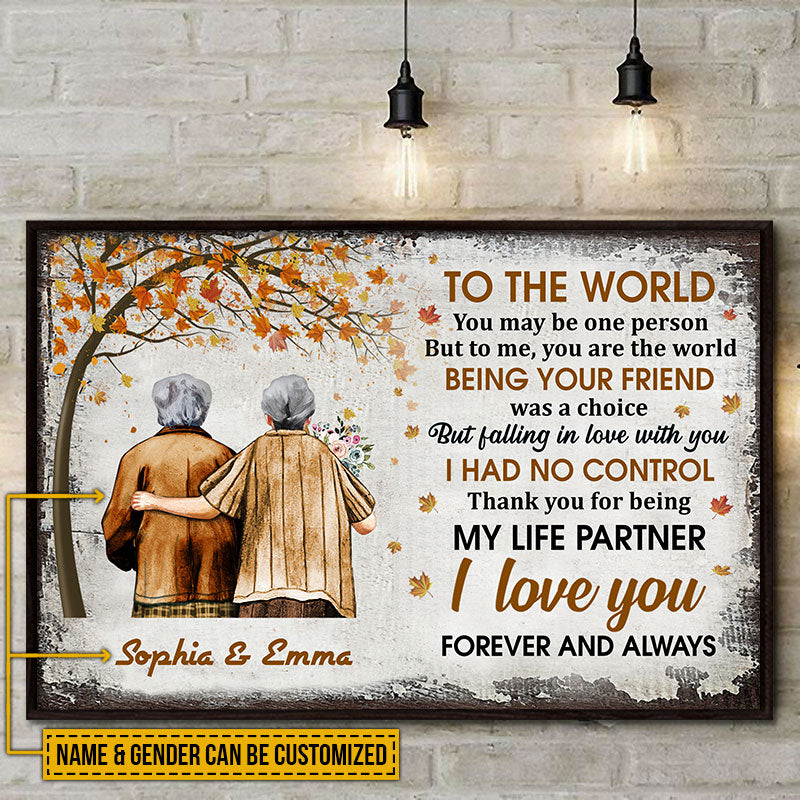 Pride Family Old Couple You Are The World Autumn Fall Leaves Custom Poster, Couple Gift, Anniversary Gift, Memorial Gift, Wall Art, Grandparents Day Gifts