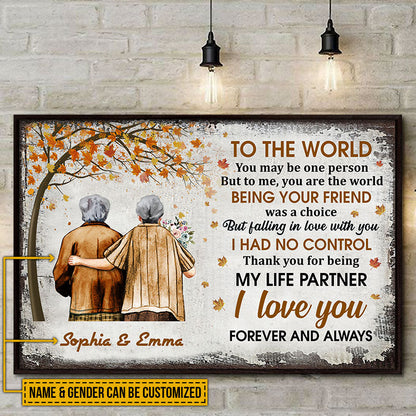 Pride Family Old Couple You Are The World Autumn Fall Leaves Custom Poster, Couple Gift, Anniversary Gift, Memorial Gift, Wall Art, Grandparents Day Gifts