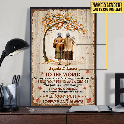 Family Pride Husband Wife Old Couple You Are The World Fall Leaves Custom Poster, Couple Gift, Anniversary Gift, Memorial Gift, Wall Art, Grandparents Day Gifts