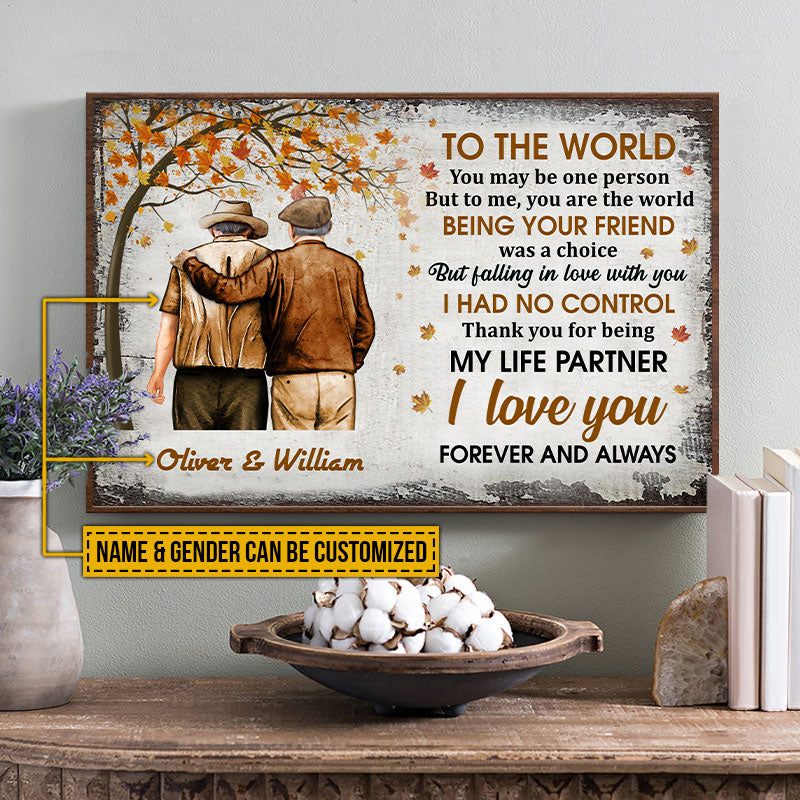 Pride Family Old Couple You Are The World Autumn Fall Leaves Custom Poster, Couple Gift, Anniversary Gift, Memorial Gift, Wall Art, Grandparents Day Gifts