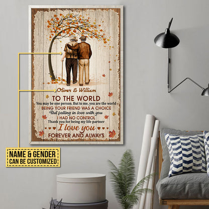 Family Pride Husband Wife Old Couple You Are The World Fall Leaves Custom Poster, Couple Gift, Anniversary Gift, Memorial Gift, Wall Art, Grandparents Day Gifts