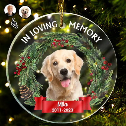 Custom Photo In Loving Memory - Christmas, Memorial Gift For Family, Pet Lovers - Personalized Circle Acrylic Ornament