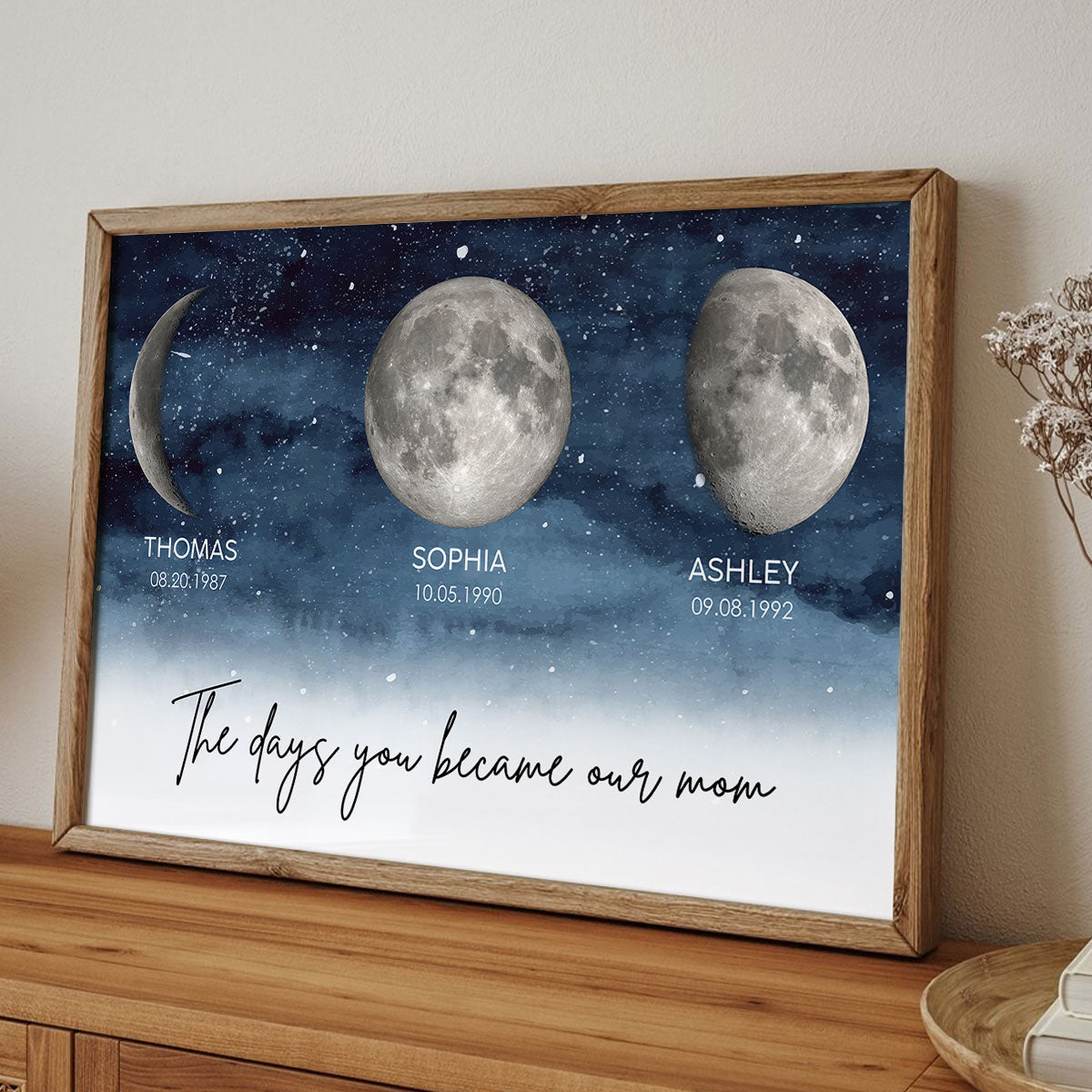 Starry Night The Day You Became Mom Custom Birth Moon Phase Personalized Poster, Heartfelt 2025 Mother's Day Gift For Mom