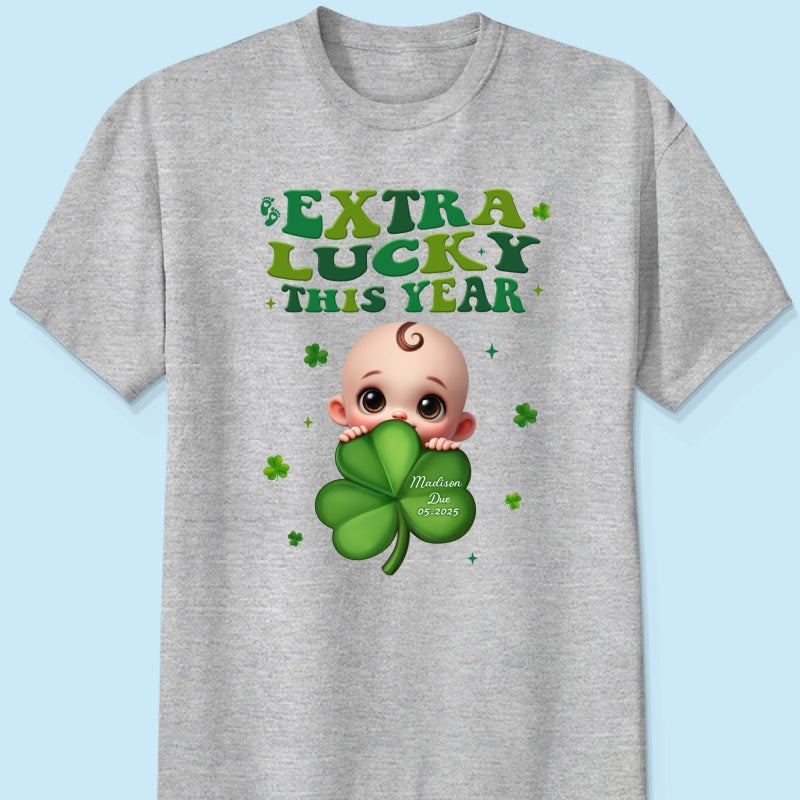 Extra Lucky This Year, St Patrick's Day Pregnancy Reveal Personalized Shirt, Pregnancy Announcement, Mom To Be