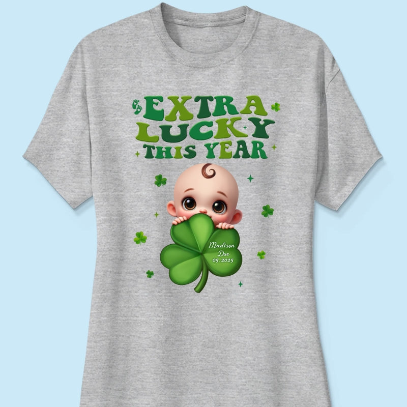 Extra Lucky This Year, St Patrick's Day Pregnancy Reveal Personalized Shirt, Pregnancy Announcement, Mom To Be