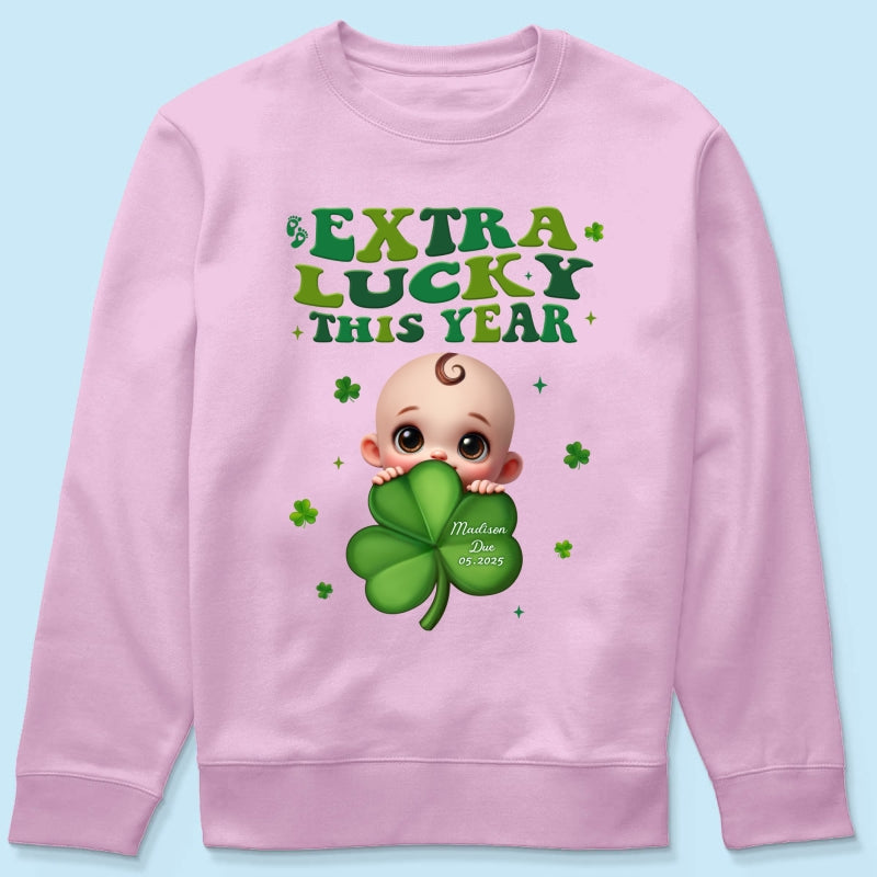 Extra Lucky This Year, St Patrick's Day Pregnancy Reveal Personalized Shirt, Pregnancy Announcement, Mom To Be